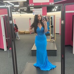 Faviana Teal Dress with Glittering Accents